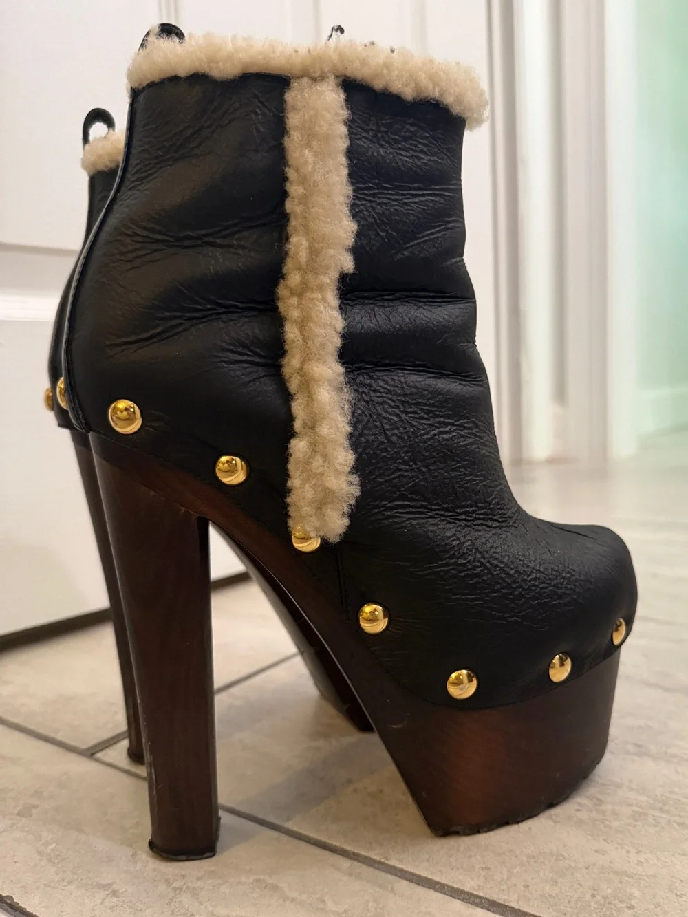 Giuseppe Zanotti Leather Shearling Platform Ankle Boots | IT 38 / US 8